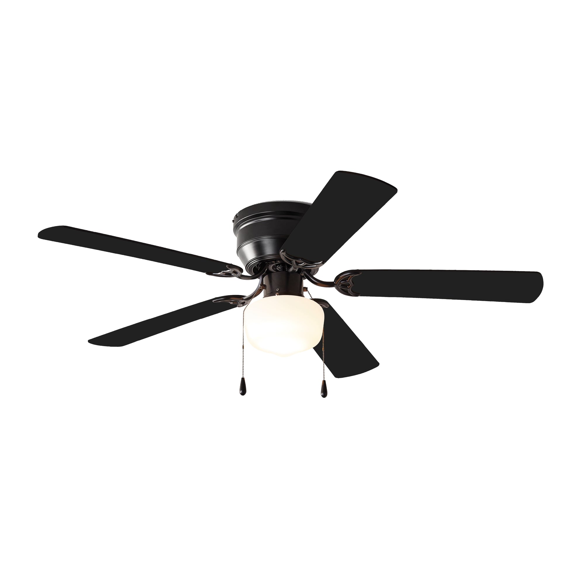 52 Inch Hugger Indoor Ceiling Fan with Light Kit, Black, 5 Blades,, Reverse Airflow