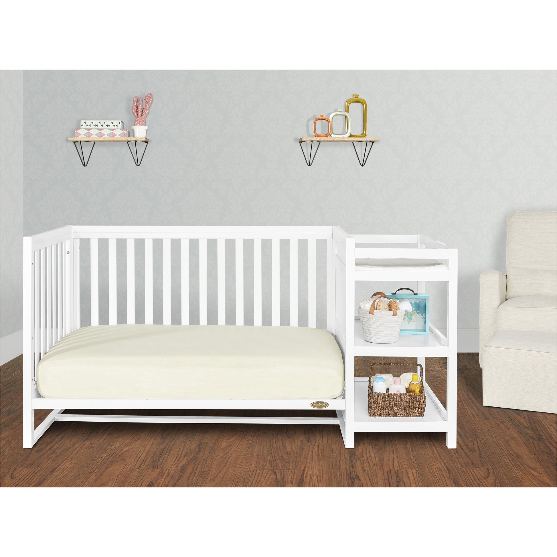 Milo 5 in 1 Convertible Crib and Changing Table with Free Changing Pad in White