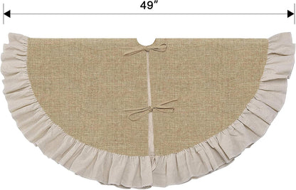 Burlap Christmas Fall Tree Skirt with Ruffle Border,48" Linen Rustic Tree Ornaments for Farmhouse Autumn Fall Christmas Decorations