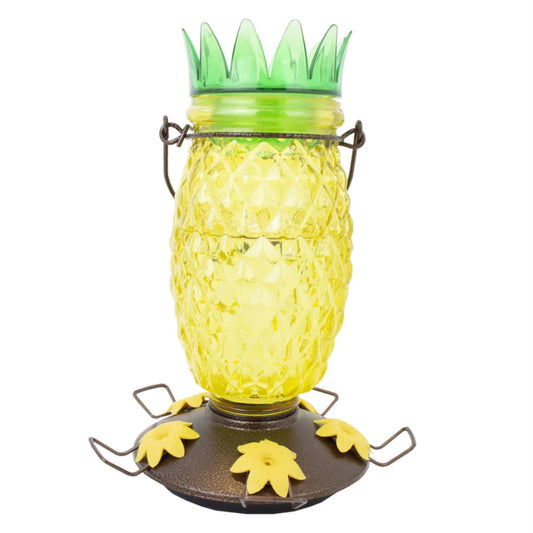 Yellow Pineapple Top-Fill Glass Hummingbird Feeder – 28 Oz