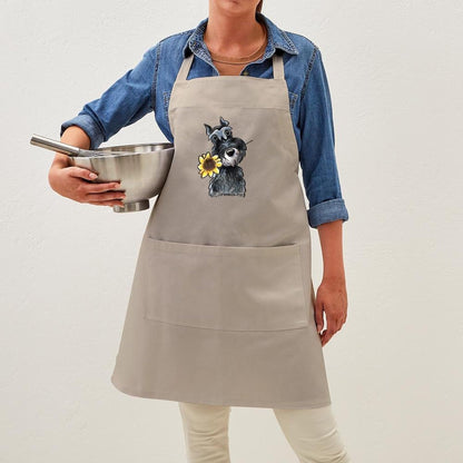 Sunflower Schnauzer Kitchen Apron with Pockets, Grilling Apron, Baking Apron