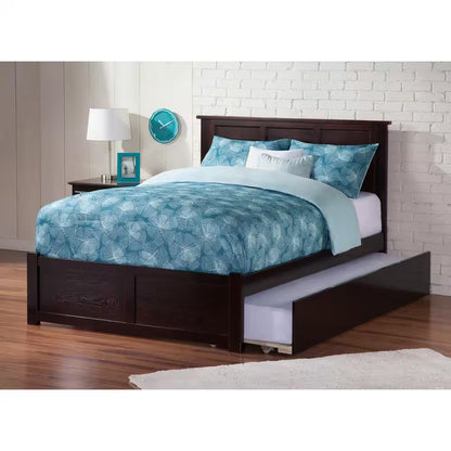 Madison Walnut Full Platform Bed with Flat Panel Foot Board and Twin Size Urban Trundle Bed