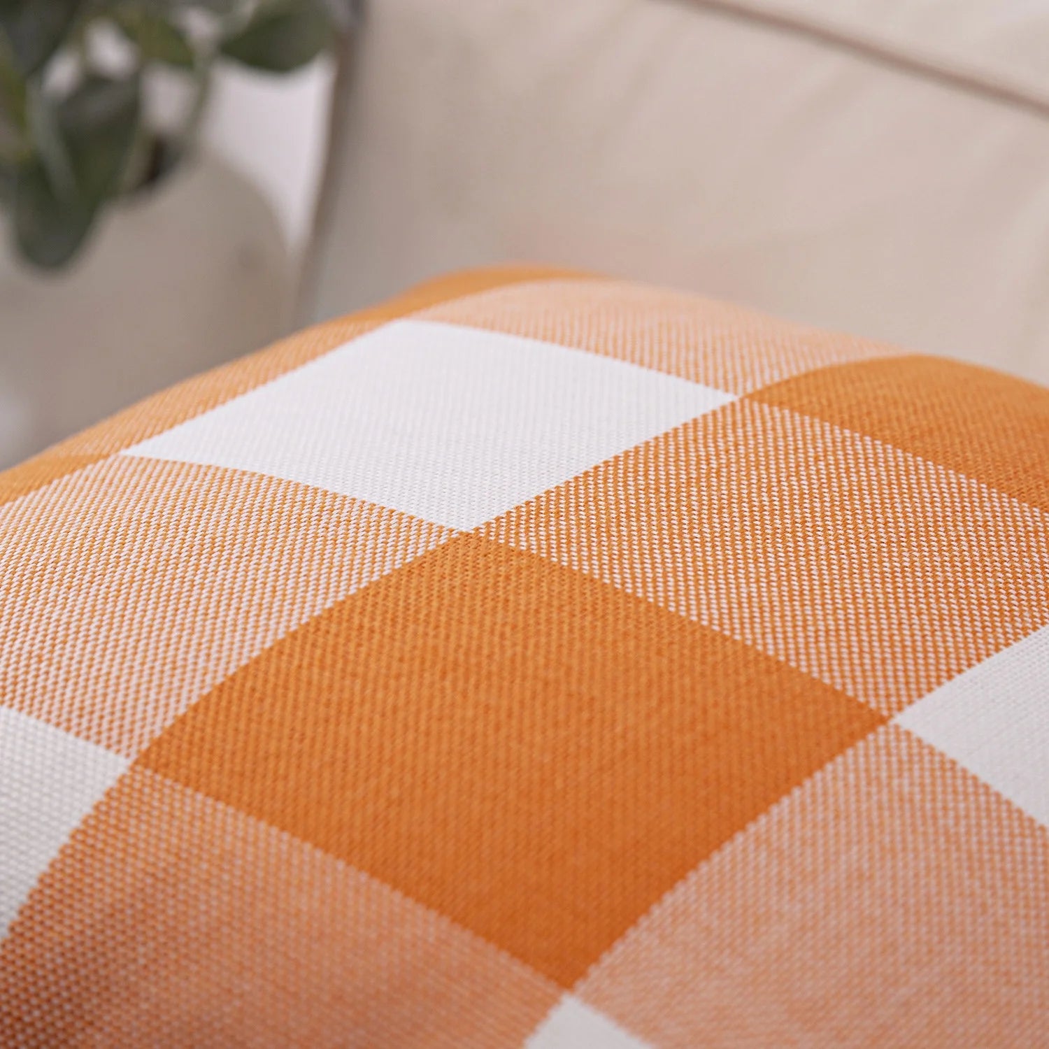 Buffalo Checker Plaid Farmhouse Summer Square Decorative Throw Pillow for Couch, 12" X 20", Orange/White, 2 Pack