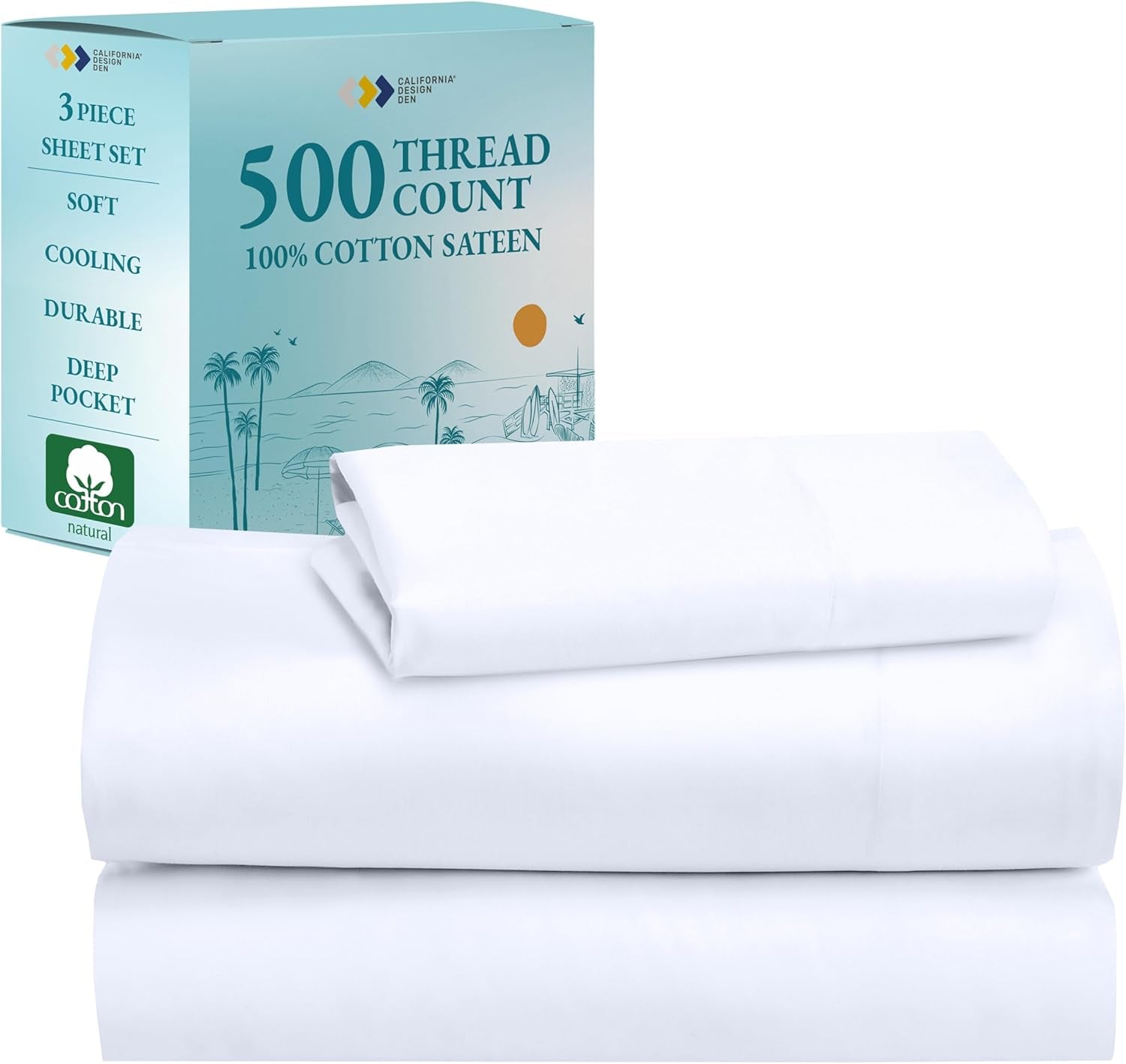 Twin Size Sheet Set - 100% Cotton 500 Thread Count, Cooling Deep Pocket Bed Sheets with Fitted Elastic Sheet, Extra Soft Luxury Hotel Quality - White