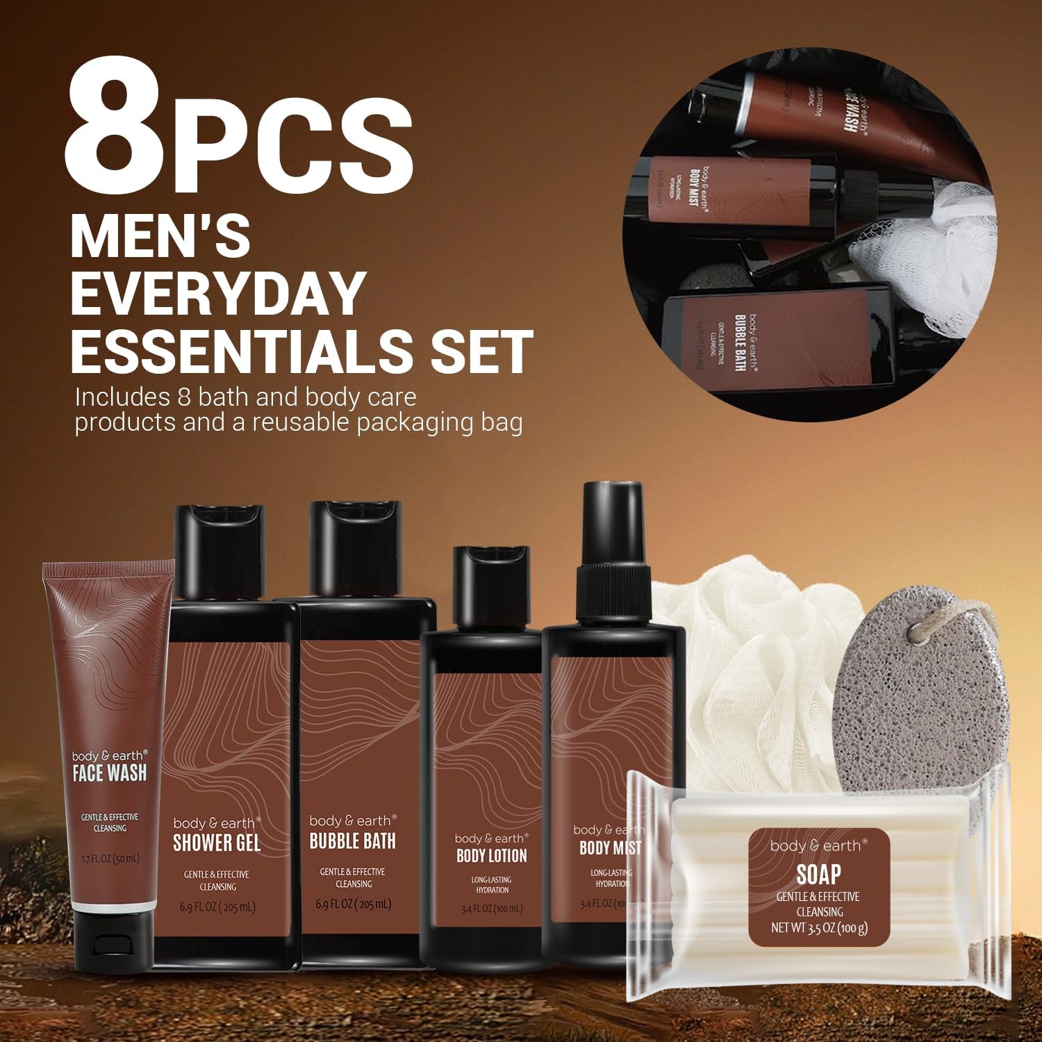 Spa Baskets for Men - 8Pcs Mens Bath Sets Birthday Gifts Sandalwood Bath and Body Set, Self Care for Men, Husband Men Father'S Day Gifts