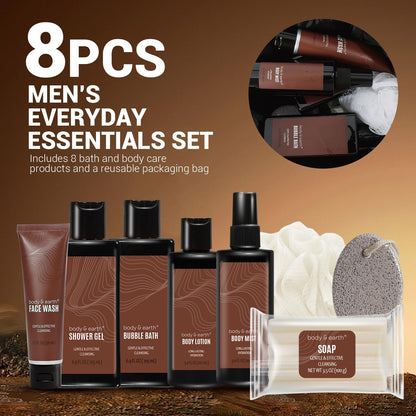 Spa Baskets for Men - 8Pcs Mens Bath Sets Birthday Gifts Sandalwood Bath and Body Set, Self Care for Men, Husband Men Father'S Day Gifts