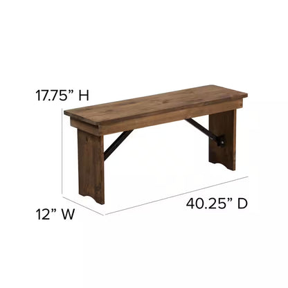 Hercules Series 40 In. X 12 In. Commercial Grade Rustic Solid Pine Folding Bench, Antique Farmhouse Dining Bench