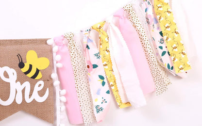 1St Happy Birthday Banner - Highchair Banner Tassels for Girl&Boy Birthday Party Decoration,Baby Birthday Photo Props Party Supplies(Bee)