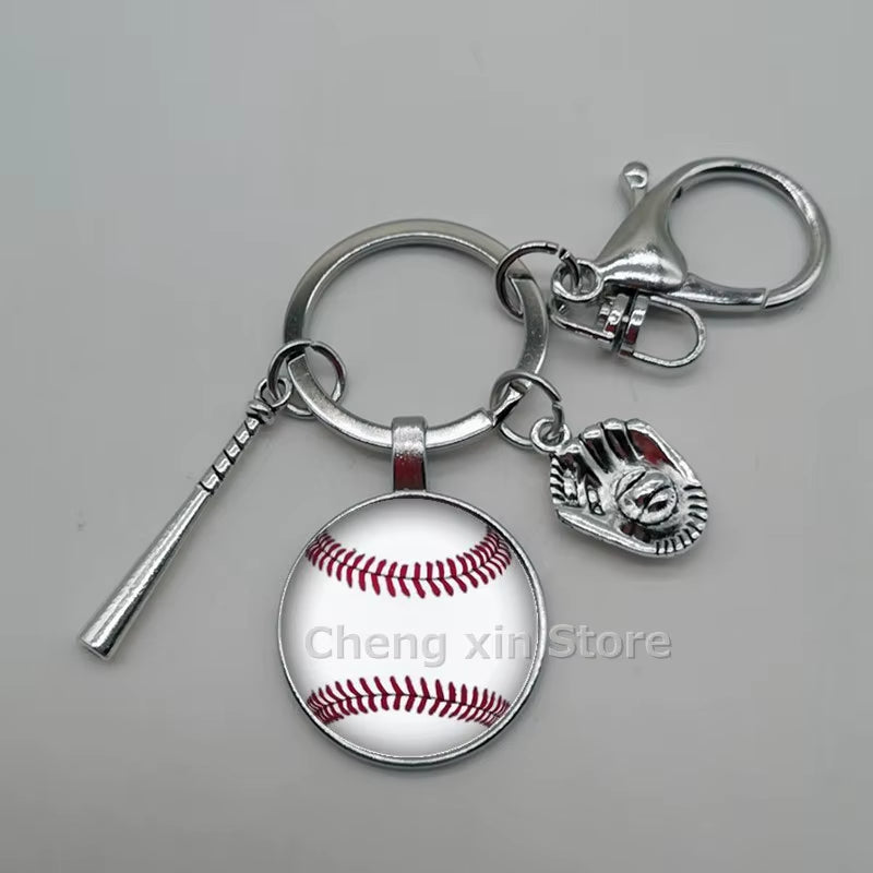 Baseball Softball Convex Photo Glass round Dome Keychain Jewelry, DIY Keychain