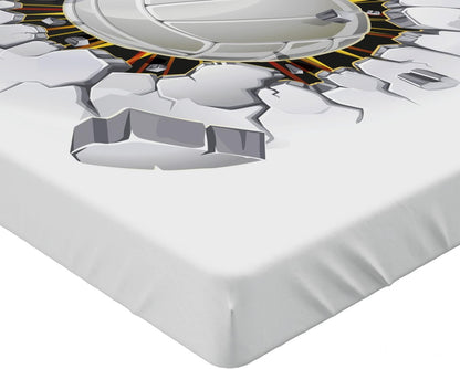 Volleyball Fitted Sheet, Ball Crushing the Wall Power Illustration Grunge Design Team Sports, Bed Cover with All-Round Elastic Deep Pocket for Comfort, Queen Size, White Redwood Yellow