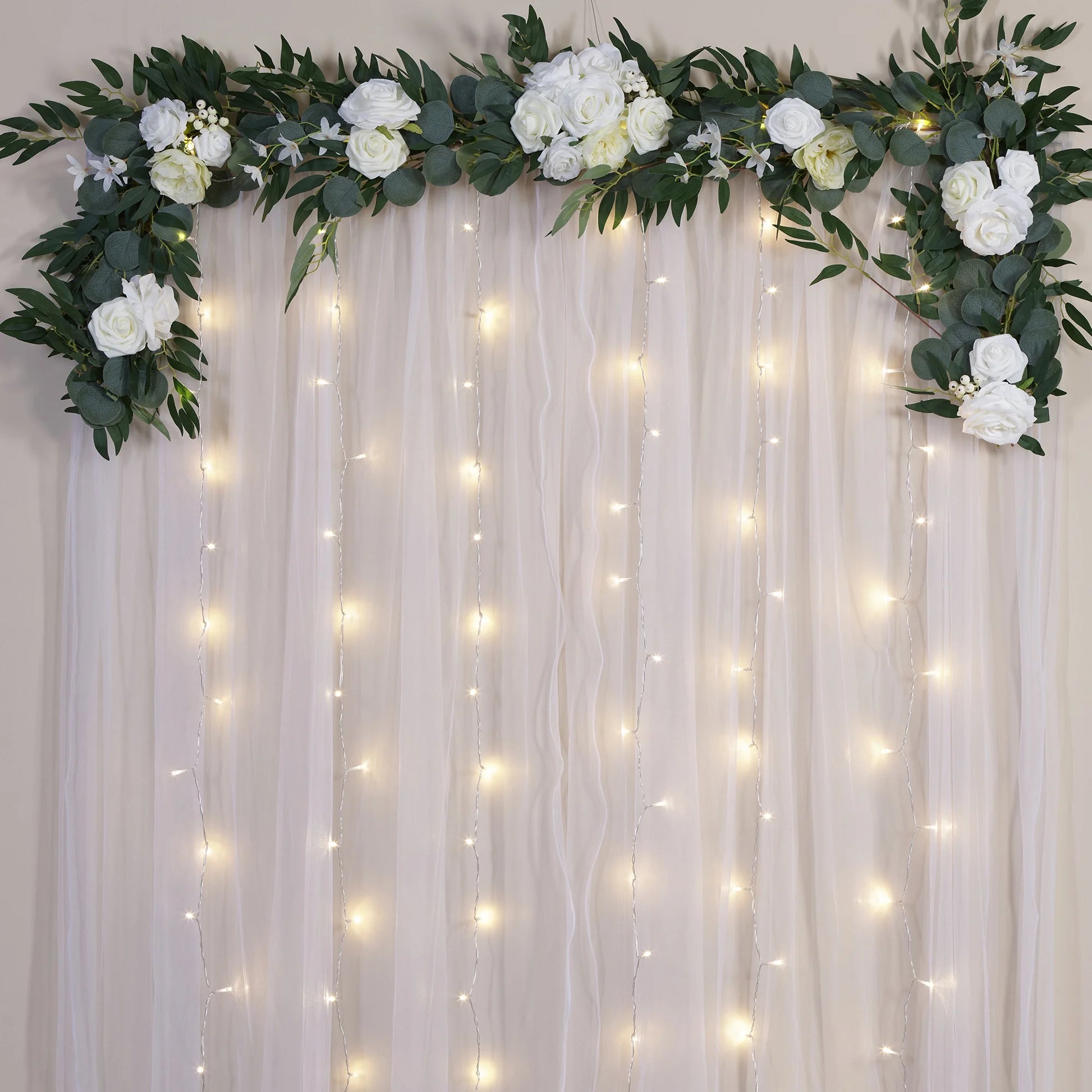 96-Count Indoor Curtain Lights, with Warm White LED Light Bulbs, Corded Electric
