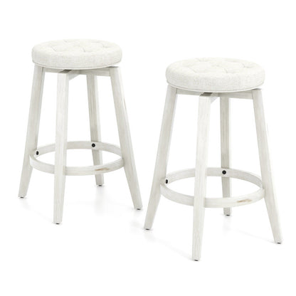 360-Degree Swivel Upholstered Rubberwood Frame Bar Stool Set of 2 with Footrest