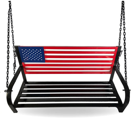 American Flag Outdoor Porch Swing W Hanging Chains - Red, White, Blue