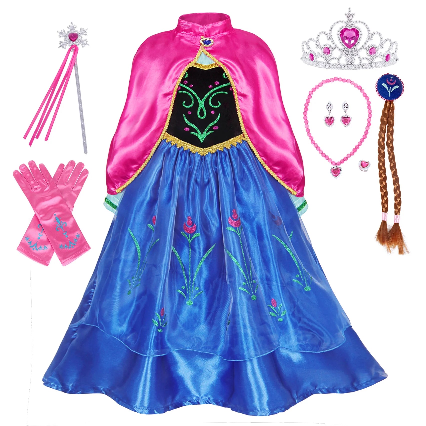 Anna Costume for Girls Frozen Dress Anna Dresses Princess Costume Toddle Long Sleeve with Accessories Birthday Party Cosplay 100 CM 2-3 Years