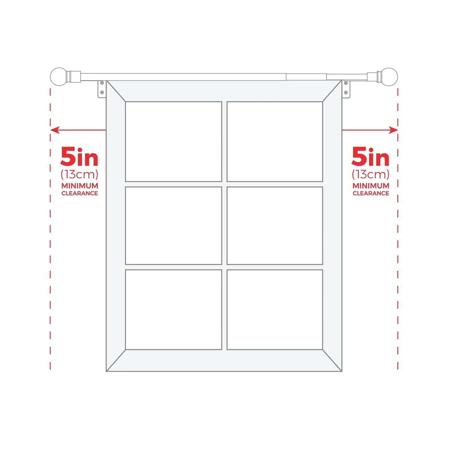 Easy Install Cafe Window Rod, 18" - 48", with Ball Finials, White