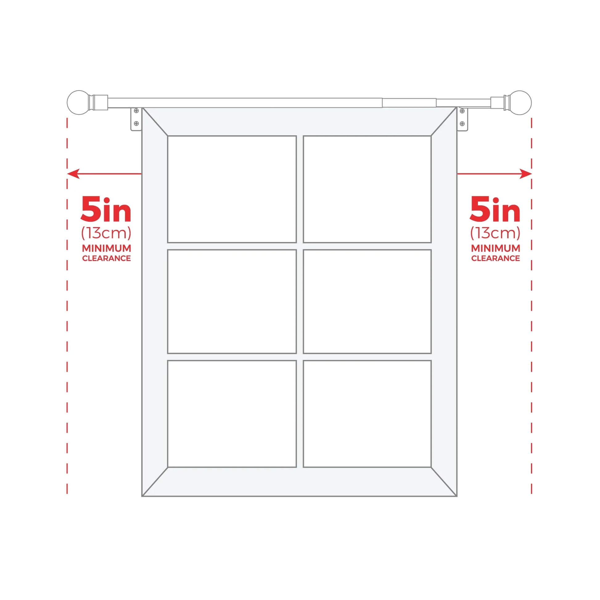 Easy Install Cafe Window Rod, 18" - 48", with Ball Finials, White