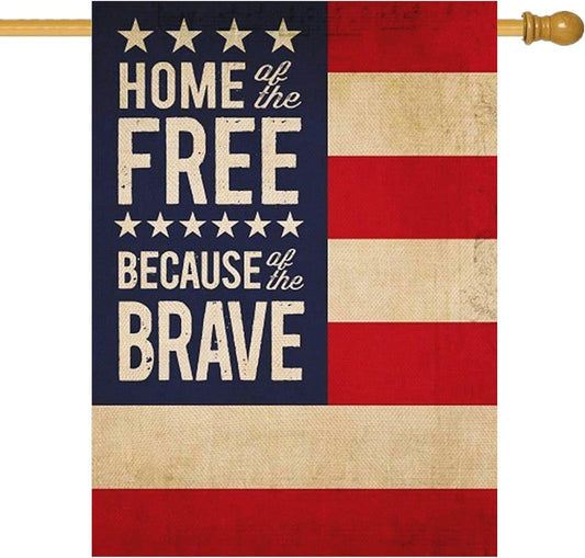 Decorative Home of Free Because of the Brave 4Th of July American Patriotic House Flag, USA Memorial Day Yard America outside Decoration, Spring Summer Outdoor Large Decor Double Sided 28X40