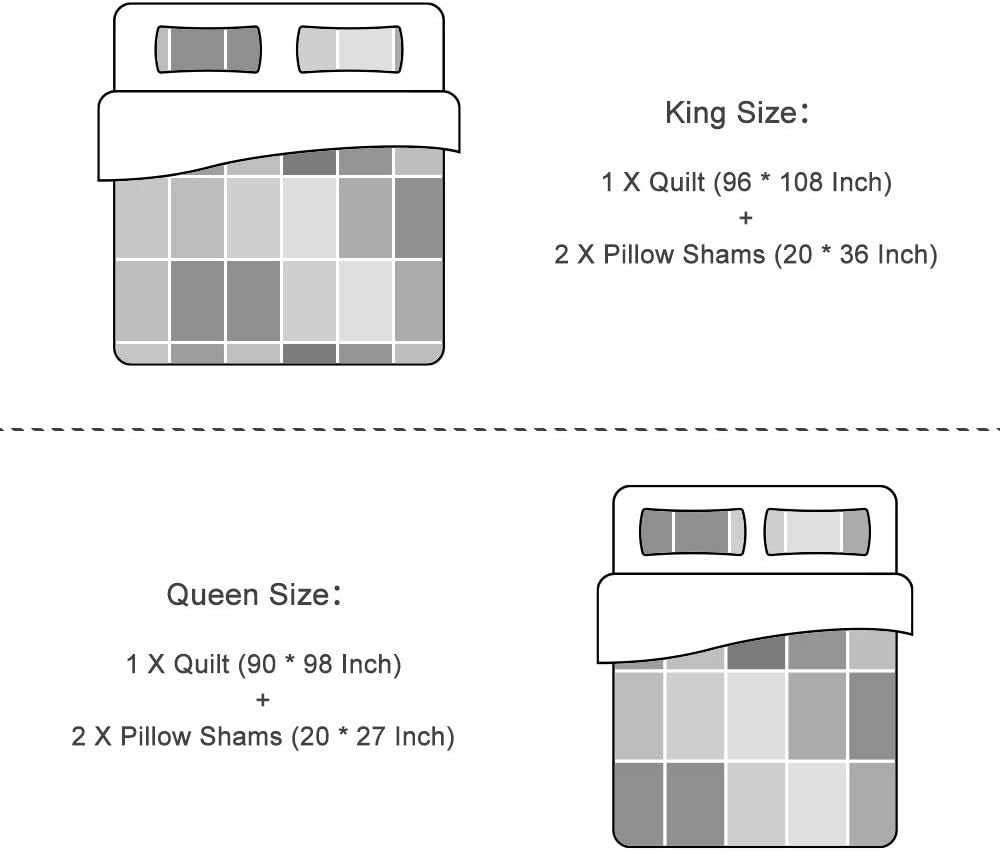 3-Piece Queen Quilt Set Quilted Bedspread Oversized Microfiber Lightweight Coverlet Set with Shams Reversible Printed Coverlet Bedding Set for All Season, Slate Blue, Queen Size