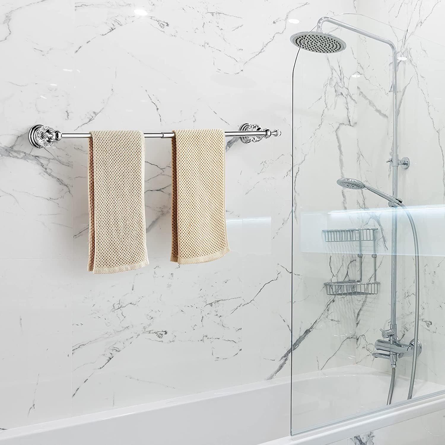 Crystal Bathroom Hardware Set, Chrome Bathroom Accessories Silver Towel Ring Towel Bar Toilet Paper Holder Coat Hooks Wall Mounted Polished 4 Pieces with Crystal Ball Base Designed