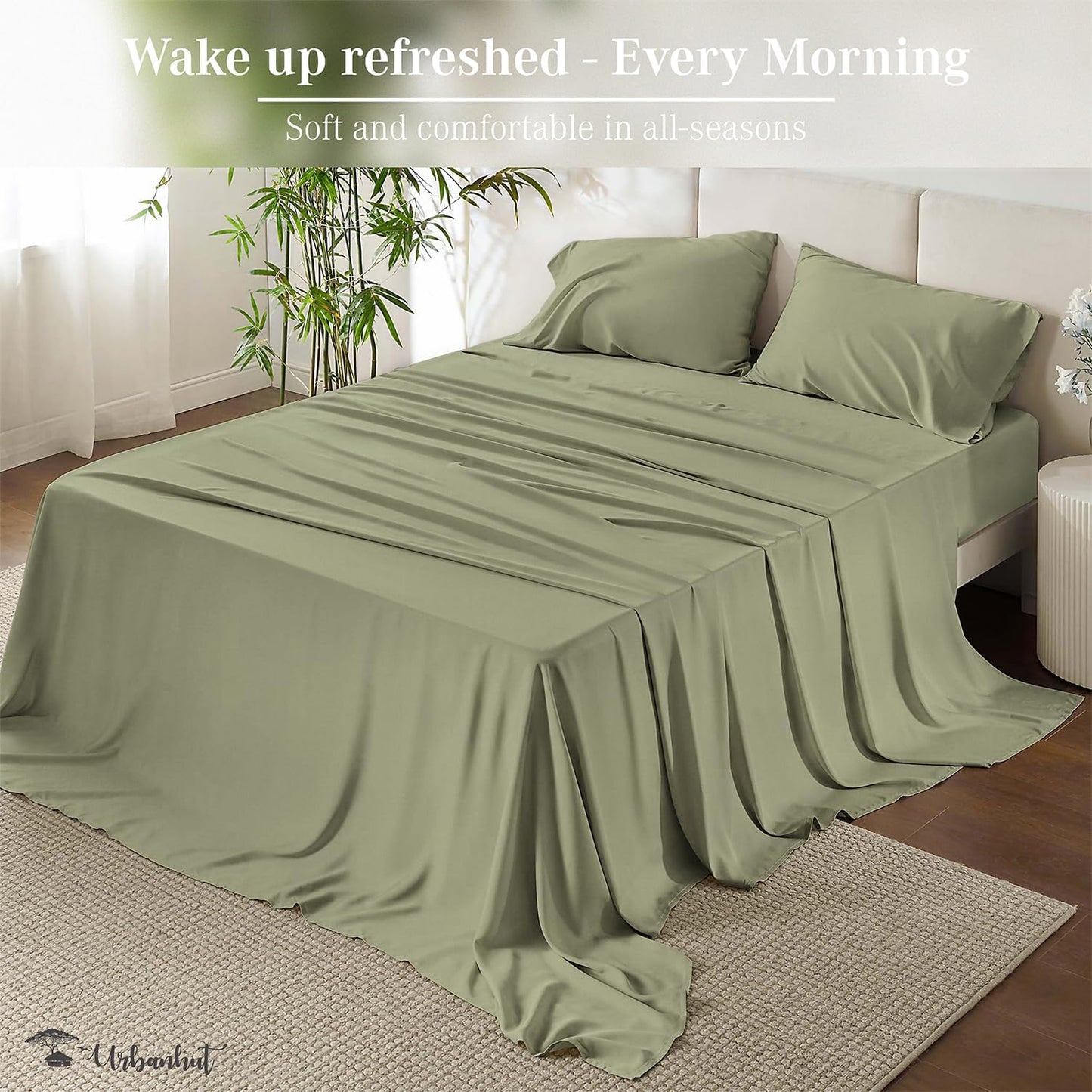 800 Thread Count Egyptian Cotton California King Size Sheets Set, Sateen Weave Luxury Hotel Bedsheets, 4 Pc Bed Sheet Sets, Fits 16" Deep Pocket - Sage