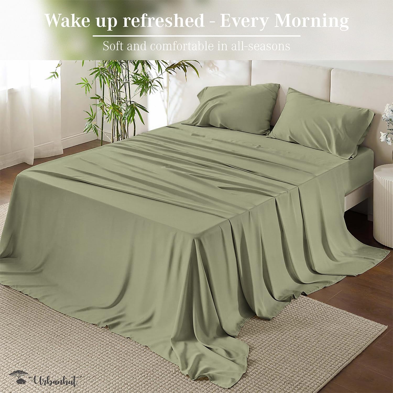 800 Thread Count Egyptian Cotton California King Size Sheets Set, Sateen Weave Luxury Hotel Bedsheets, 4 Pc Bed Sheet Sets, Fits 16" Deep Pocket - Sage