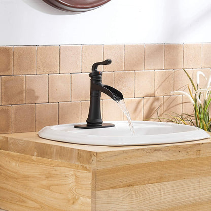 Matte Black Bathroom Faucet Waterfall Sink Faucets & Parts with Drain Stopper, Solid Brass Construction, Easy Installation, Lead-Free