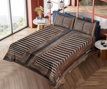 Western Sheet Set, Antique Themed Traditional Rustic Wild West Swinging Wooden Cowboy Bar Saloon Door, Fitted and Flat Sheet with Pillowcases Bedding Accent 4 Piece Set, Queen, Dark Brown