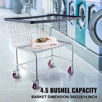 Wire Laundry Cart Wire Laundry Basket 4.5 Bushel Heavy Duty W/ 5'' Wheels