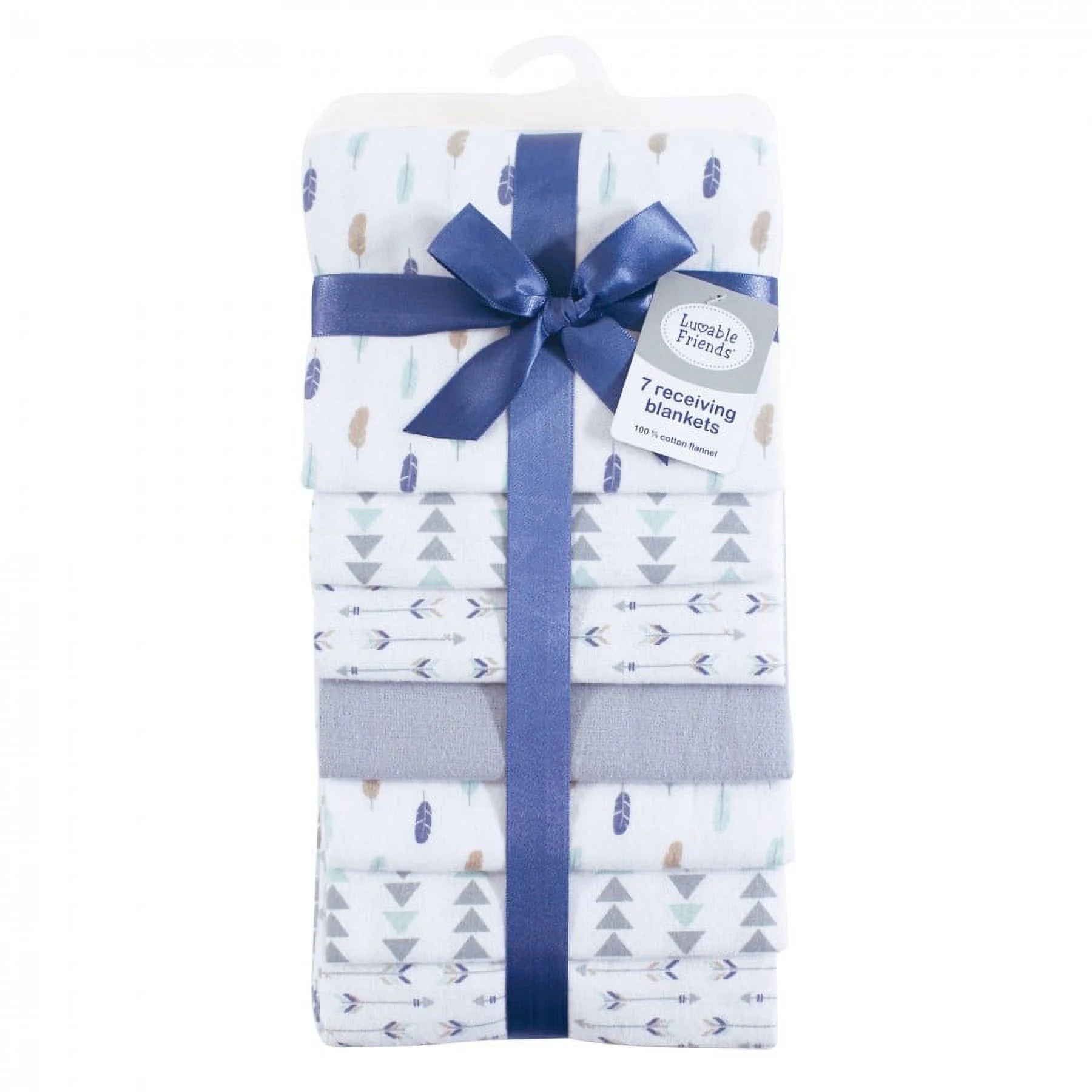 Unisex Baby Cotton Flannel Receiving Blankets, Boy Feathers 7-Pack, One Size