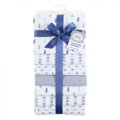 Unisex Baby Cotton Flannel Receiving Blankets, Boy Feathers 7-Pack, One Size