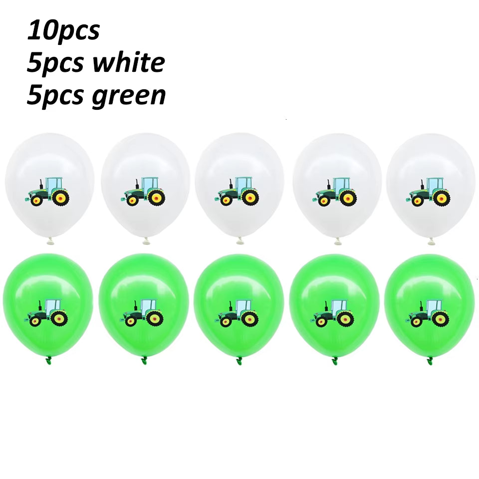 1Set Farm Theme Green Tractor Inflatable Balloons Happy Birthday Party Decoration Kids Birthday Excavator Vehicle Banner