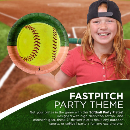 Softball 7" round Dessert Paper Plates (8 Pack) Girl'S Fastpitch Softball, Extra Innings Collection by
