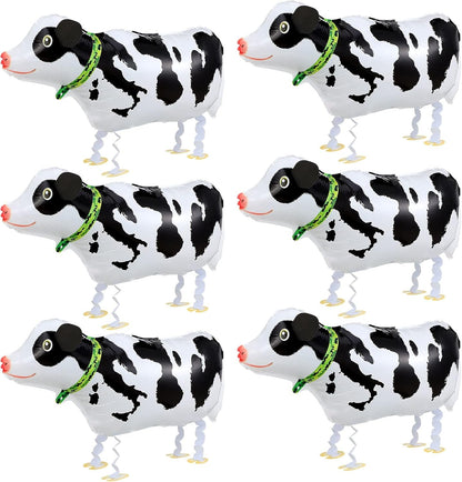 6 Pieces Walking Animal Balloons Foil Animal Air Walkers Pet Balloons Helium Farm Animal Balloons Party Decorations for Animal Theme Party Supplies Baby Shower Wedding Birthday Party Favors (Cow)