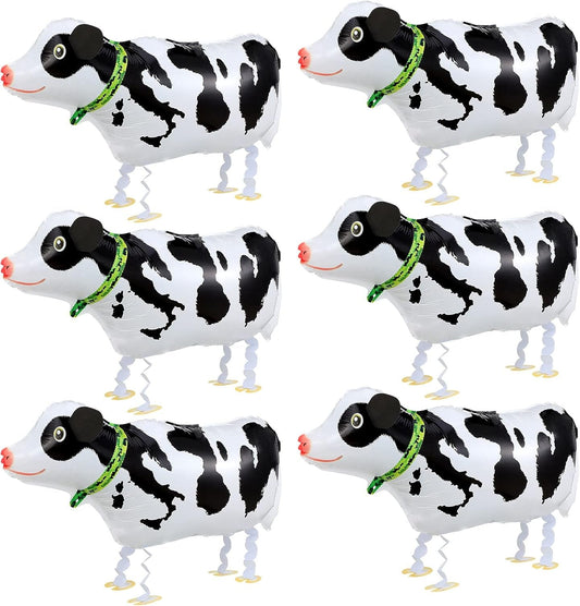 6 Pieces Walking Animal Balloons Foil Animal Air Walkers Pet Balloons Helium Farm Animal Balloons Party Decorations for Animal Theme Party Supplies Baby Shower Wedding Birthday Party Favors (Cow)