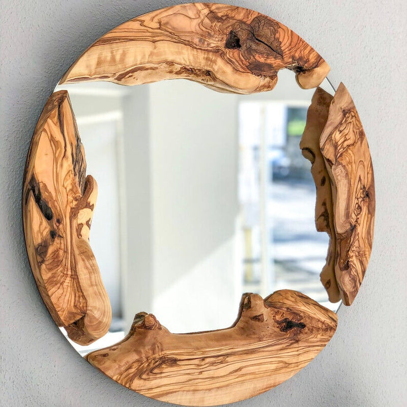 Wood round Mirror, Live Edge Wood Wall Mirror, Wood Frame Mirror Wall Decor,