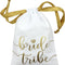10Pc Bride Tribe Drawstring Bags W/Satin Ribbon, 7X5” - Cotton Pouch for Bridesmaids, Bachelorette, Bridal Party, Bridal Shower, Wedding Favor, Survival Kit, Hangover Kit (10Pc Pack, White & Gold)