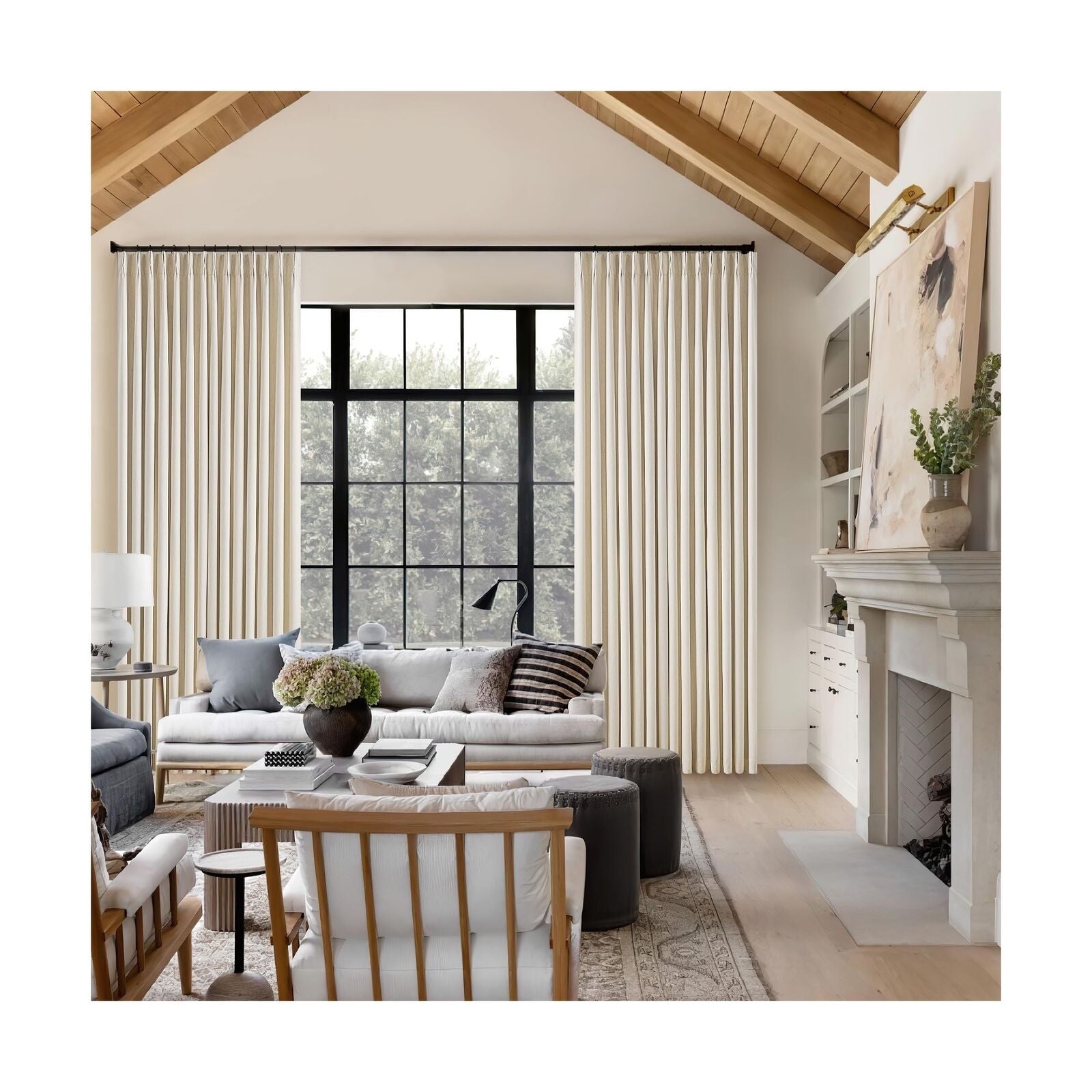 Pleated Linen Blackout 120 Inch Curtains for Living Room Dining 2 Panels Set ...