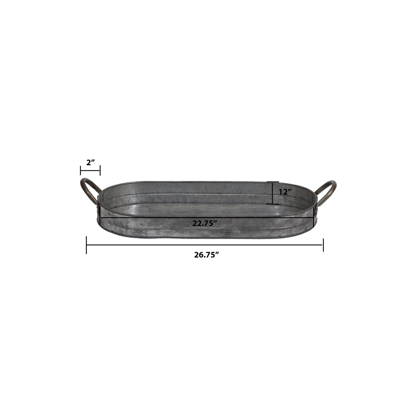 Oval Galvanized Metal Tray with Handles