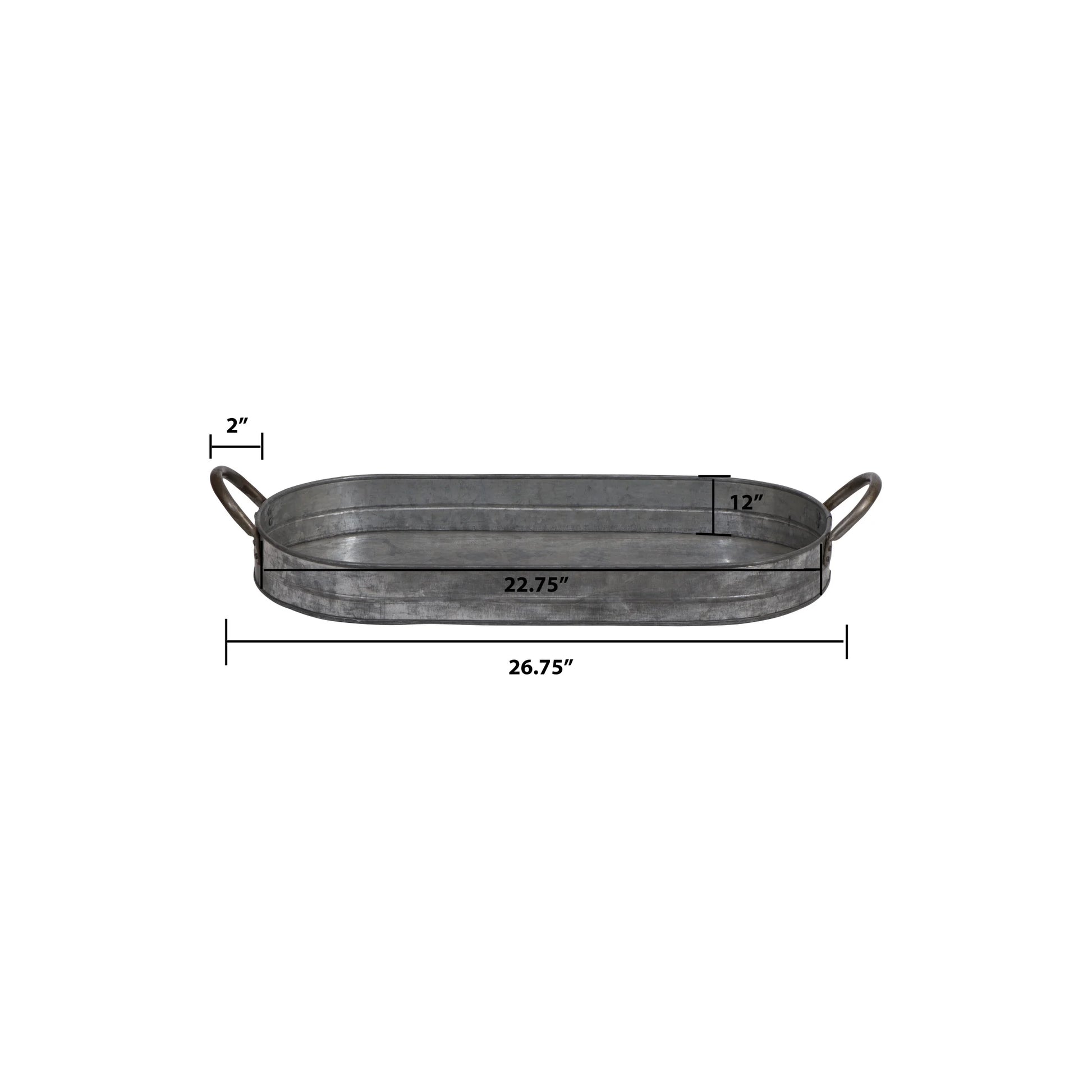 Oval Galvanized Metal Tray with Handles