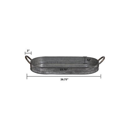 Oval Galvanized Metal Tray with Handles
