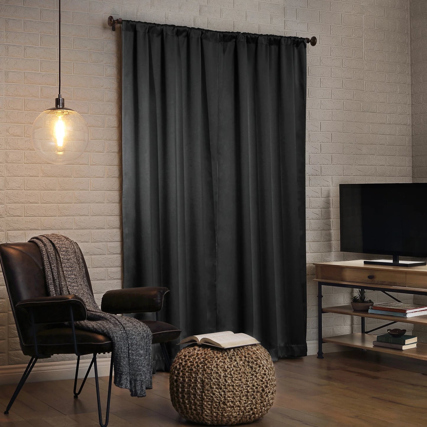 Avery 100% Blackout Rod Pocket Single Curtain Panel, 40" X 84", Coal