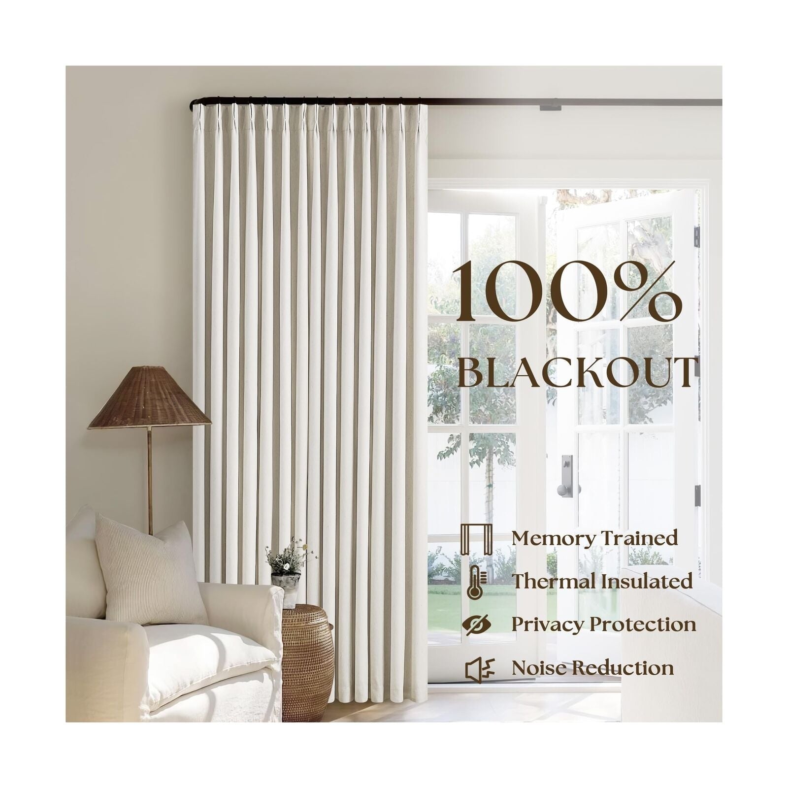 Natural Cream Linen Black Out Curtains 120 Inch Long for Living Room Bedroom ...