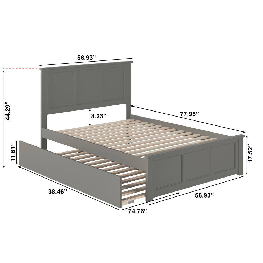 Madison Full Platform Bed with Matching Foot Board with Twin Size Urban Trundle Bed in Grey