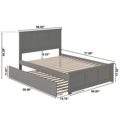 Madison Full Platform Bed with Matching Foot Board with Twin Size Urban Trundle Bed in Grey