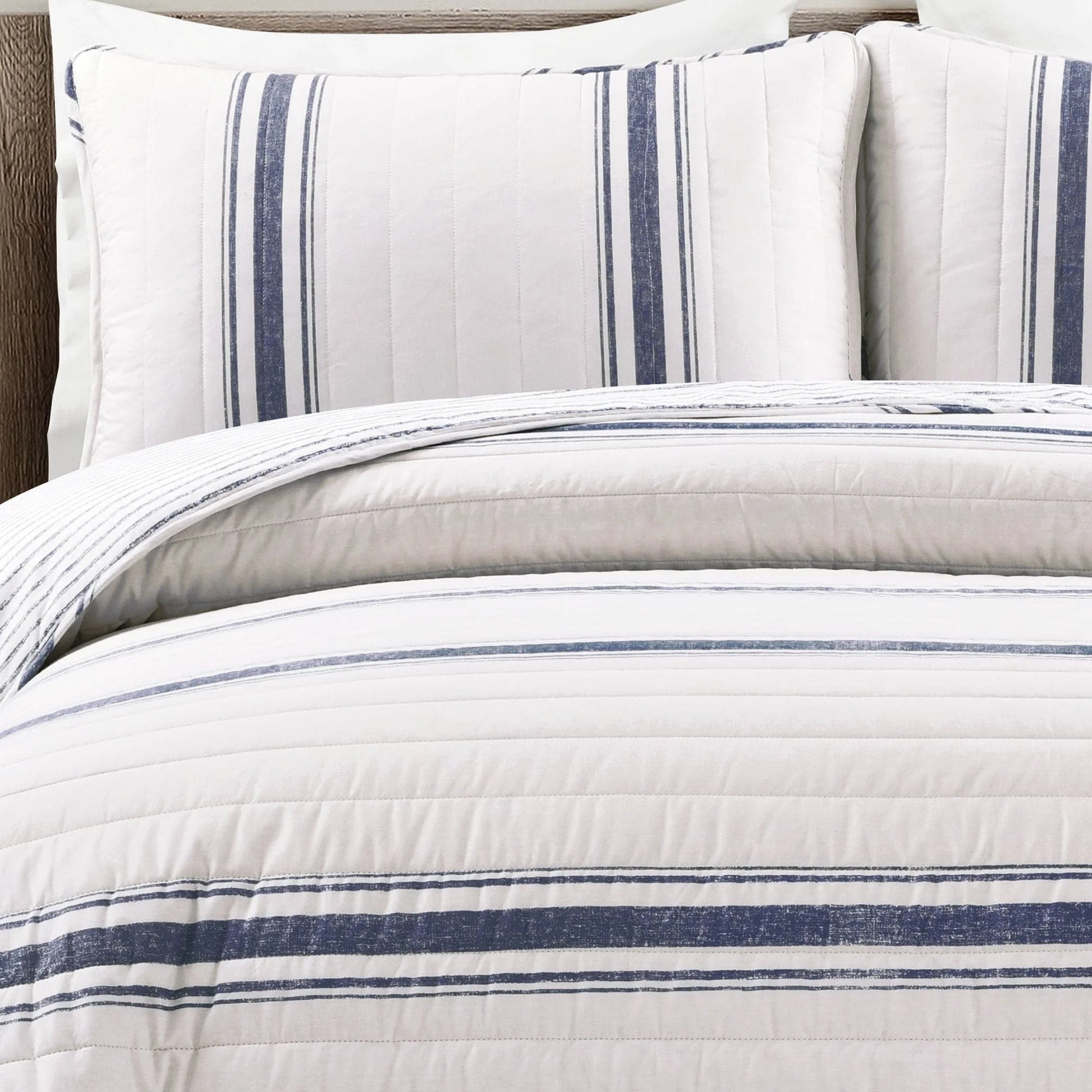Farmhouse Stripe Reversible Cotton Quilt Black 2Pc Set Twin-Xl