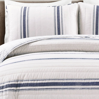 Farmhouse Stripe Reversible Cotton Quilt Black 2Pc Set Twin-Xl