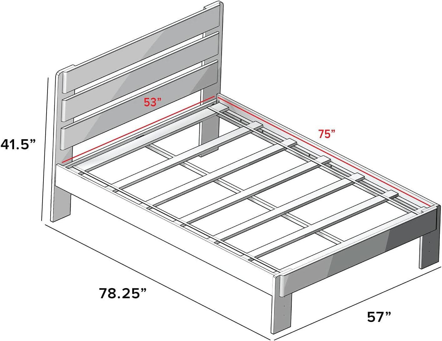 Modern Farmhouse Platform Bed with Plank Headboard, Full, Driftwood