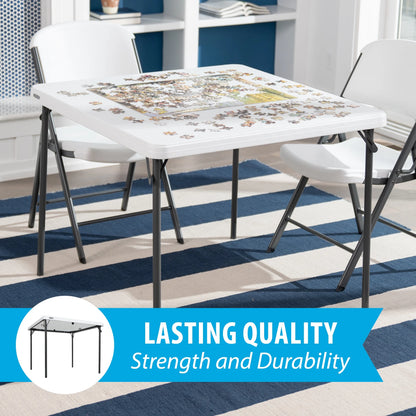 37 Inch Square Folding Table, Indoor/Outdoor Commercial Grade, White Granite (80783)