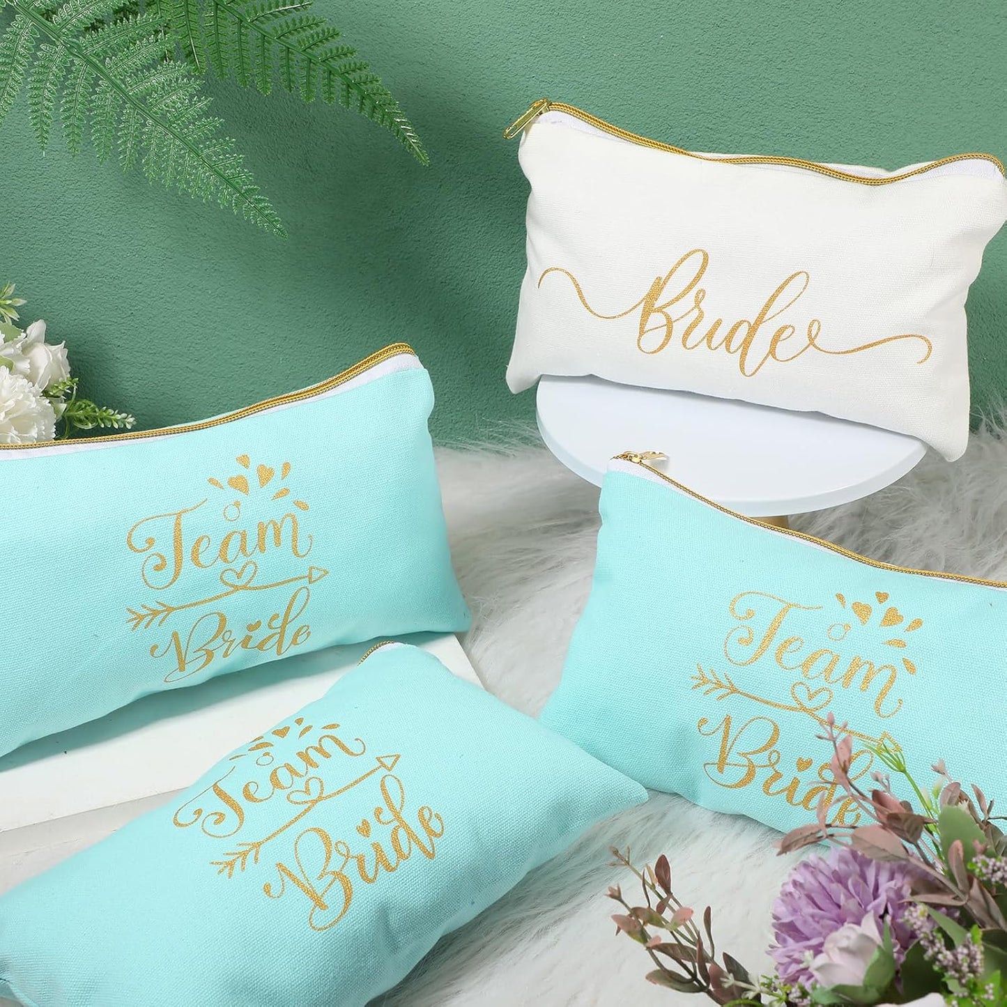 27 Pcs Bridesmaid Proposal Gift Bride Cosmetic Makeup Bags Bridal Hair Scrunchies Ties Heart Shape Sunglasses for Wedding Bachelorette Party Favor(Green, White)
