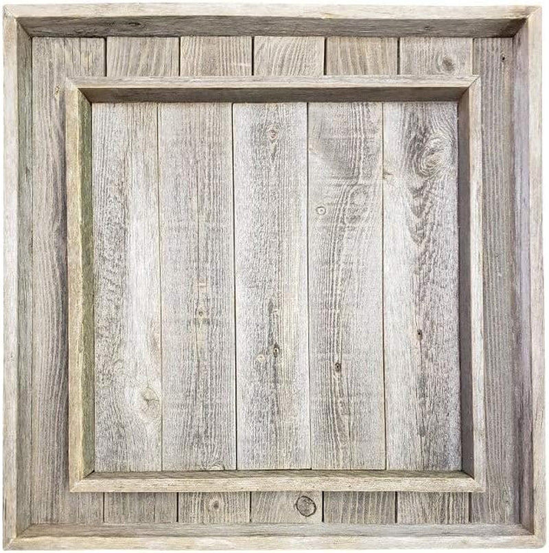 Farmhouse Rustic Weathered Reclaimed Wood 18 X 18 Inch Square Ottoman Tray for Coffee Table or Kitchen Counter Decor